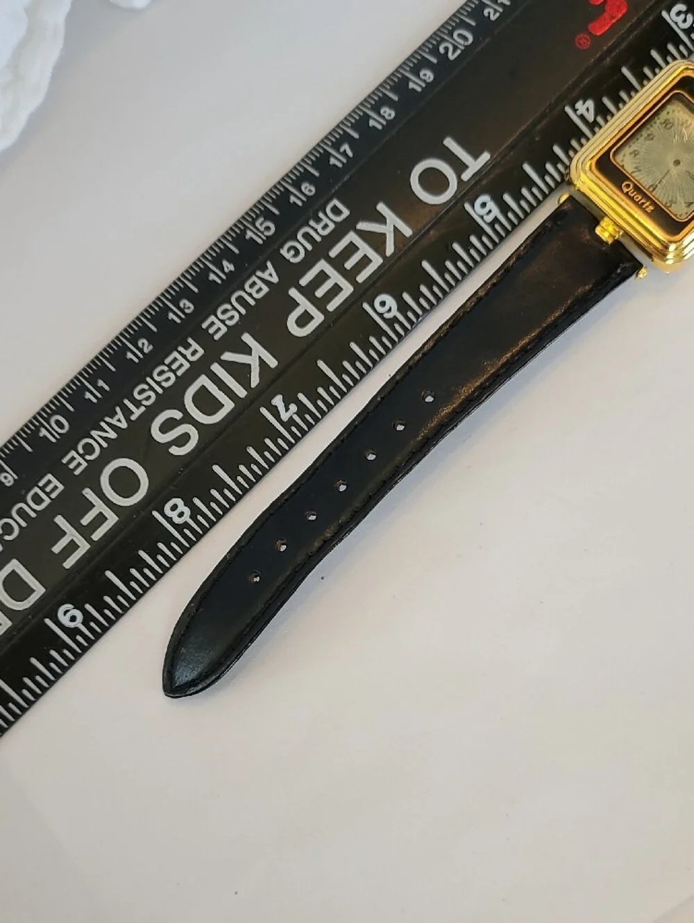 Rare LCD Display Gold-Tone Quartz Square Watch with Black Strap